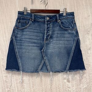 PACSUN 28 Distressed Raw Fringe Hem Two Tone Mini Denim Skirt